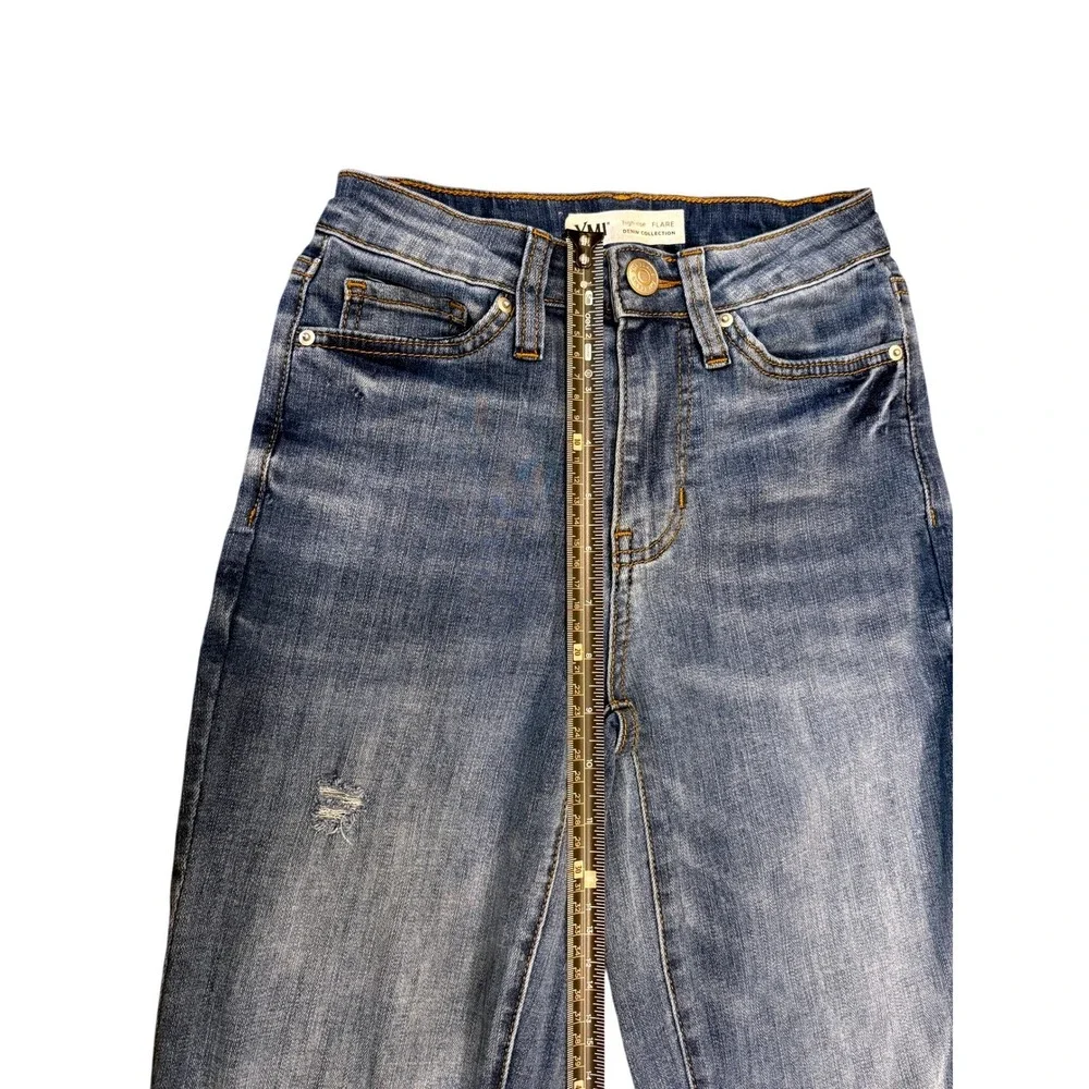 YMI Flare Jeans Womens 0/24 Blue High Rise Distressed Raw Hem Denim - Picture 5 of 7